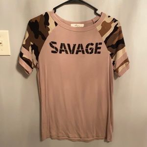 Small “savage” T-shirt with camo sleeve